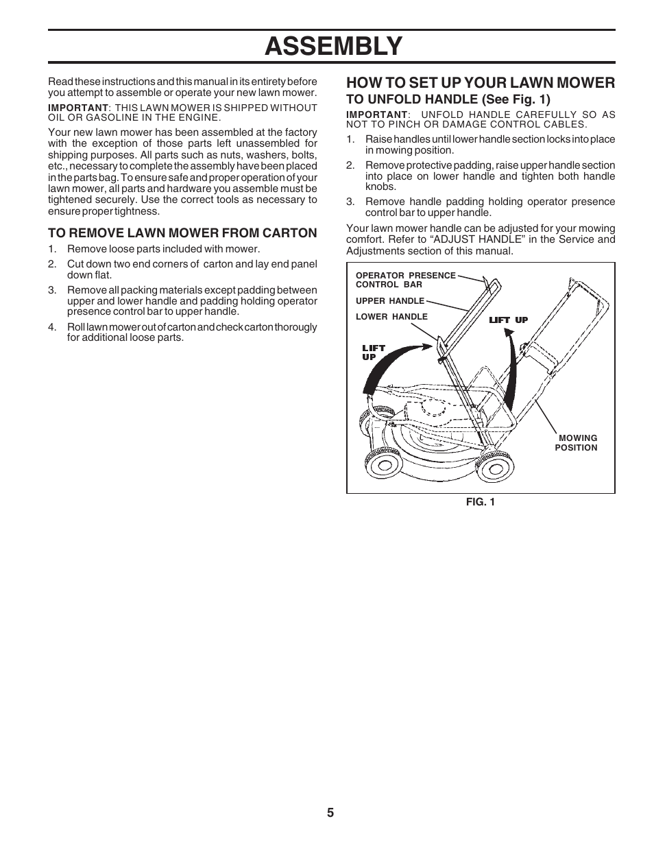 Assembly, How to set up your lawn mower | Husqvarna 6022SH User Manual | Page 5 / 18
