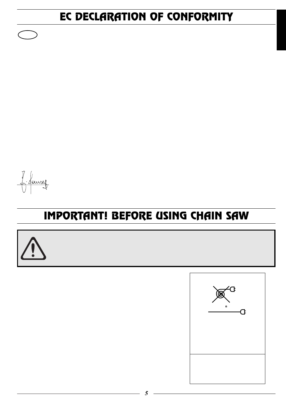 Ec declaration of conformity, Important! before using chain saw, Important | Husqvarna 318 User Manual | Page 6 / 24