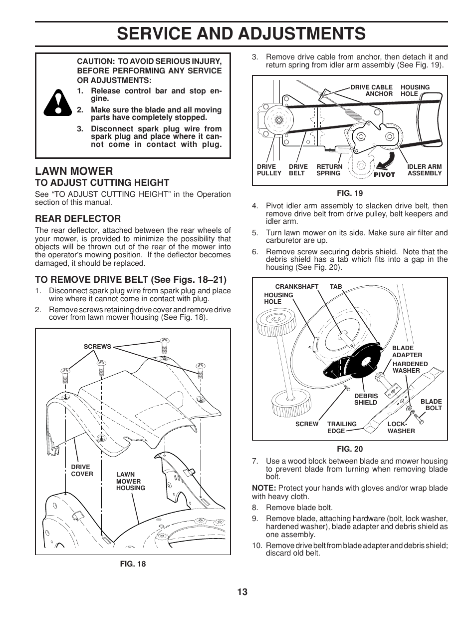 Service and adjustments, Lawn mower, Rear deflector | Husqvarna 7021RC User Manual | Page 13 / 18