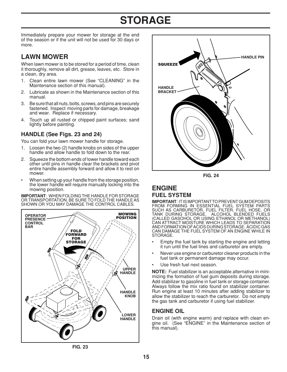 Storage, Lawn mower, Engine | Husqvarna 7021RC User Manual | Page 15 / 18