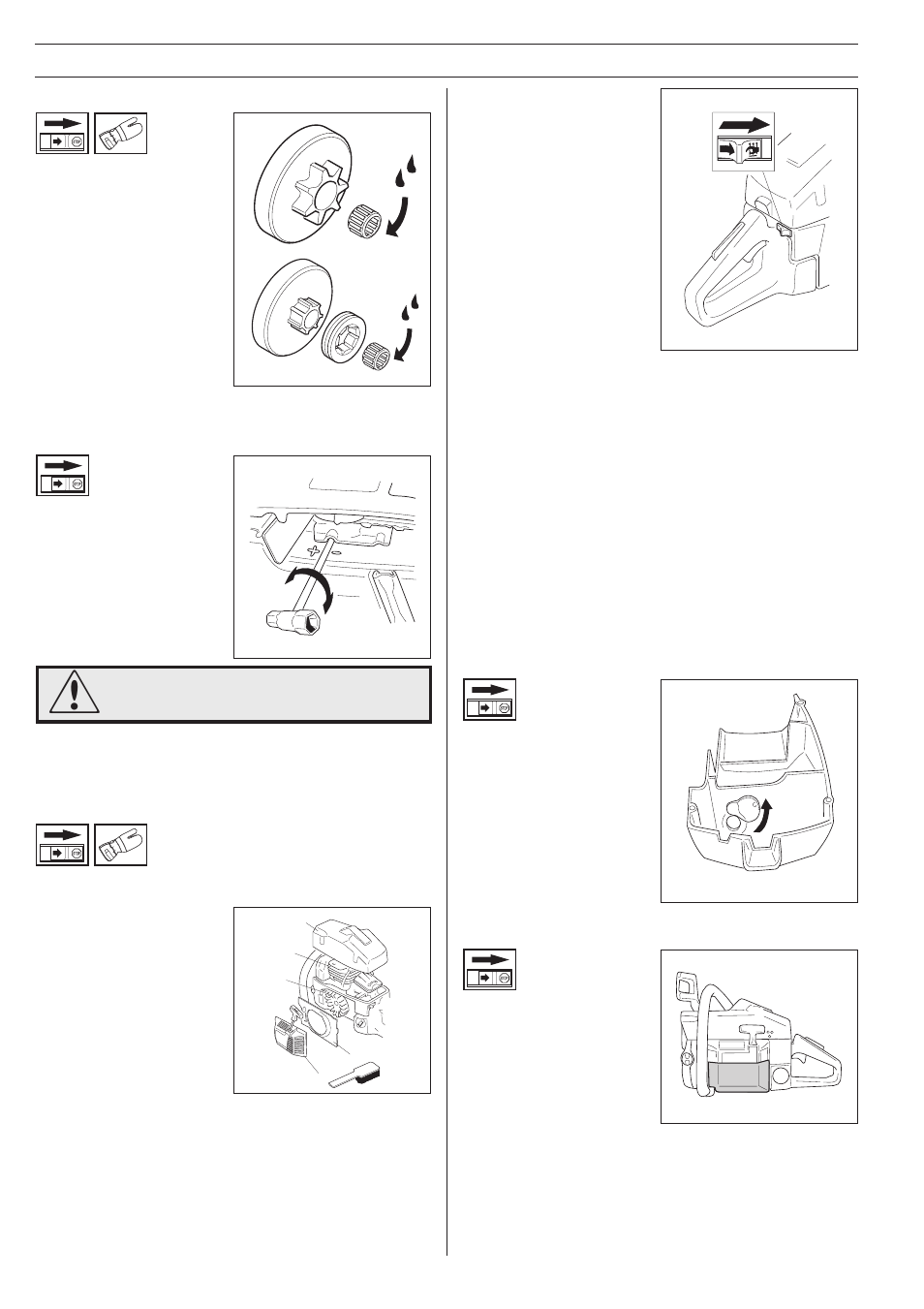 Maintenance, Needle bearing maintenance, Adjustment of the oil pump | Cooling system, Heated handles, Winter use | Husqvarna 42 User Manual | Page 32 / 36