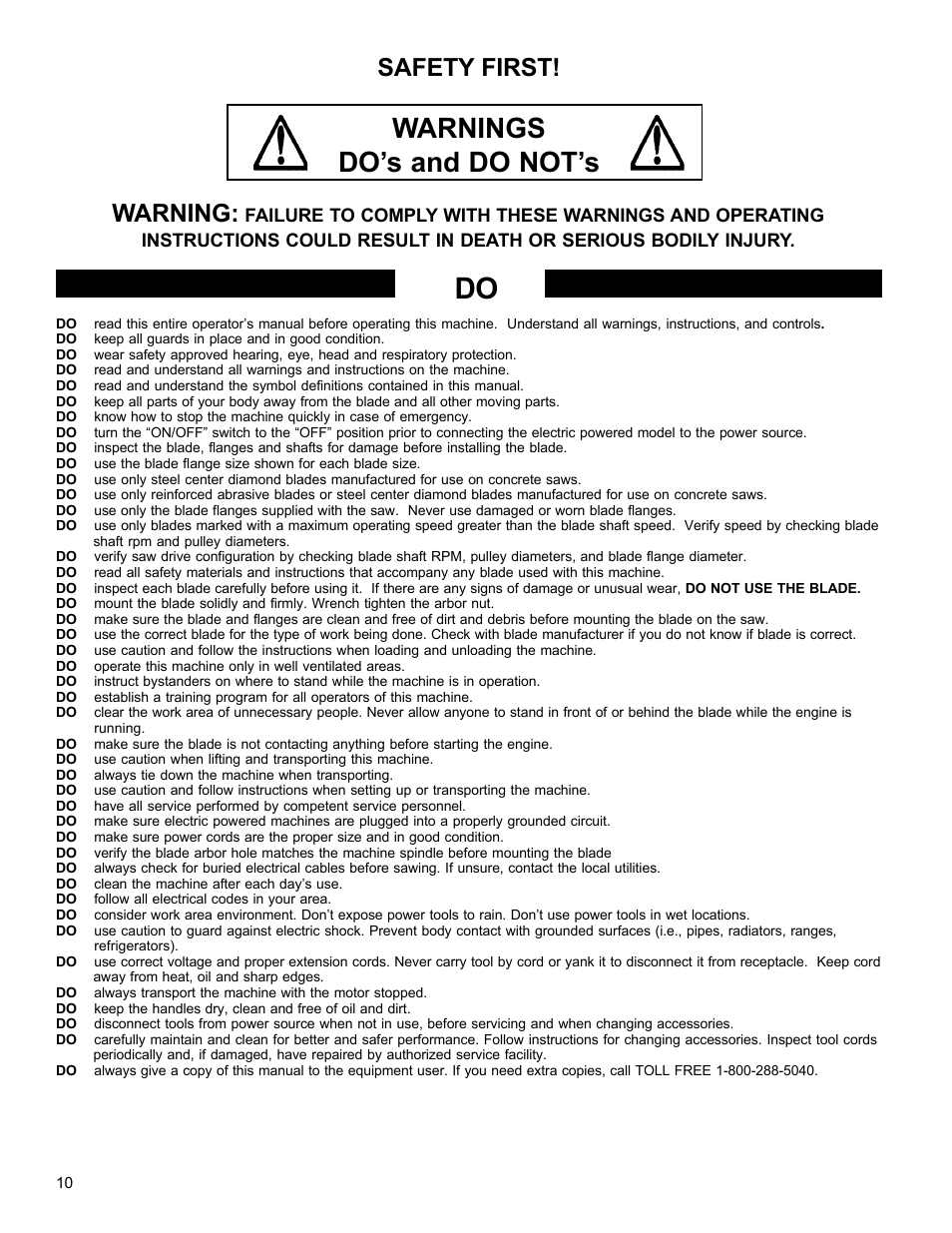 Warnings do’s and do not’s, Warning, Safety first | Husqvarna MC1813R User Manual | Page 10 / 40