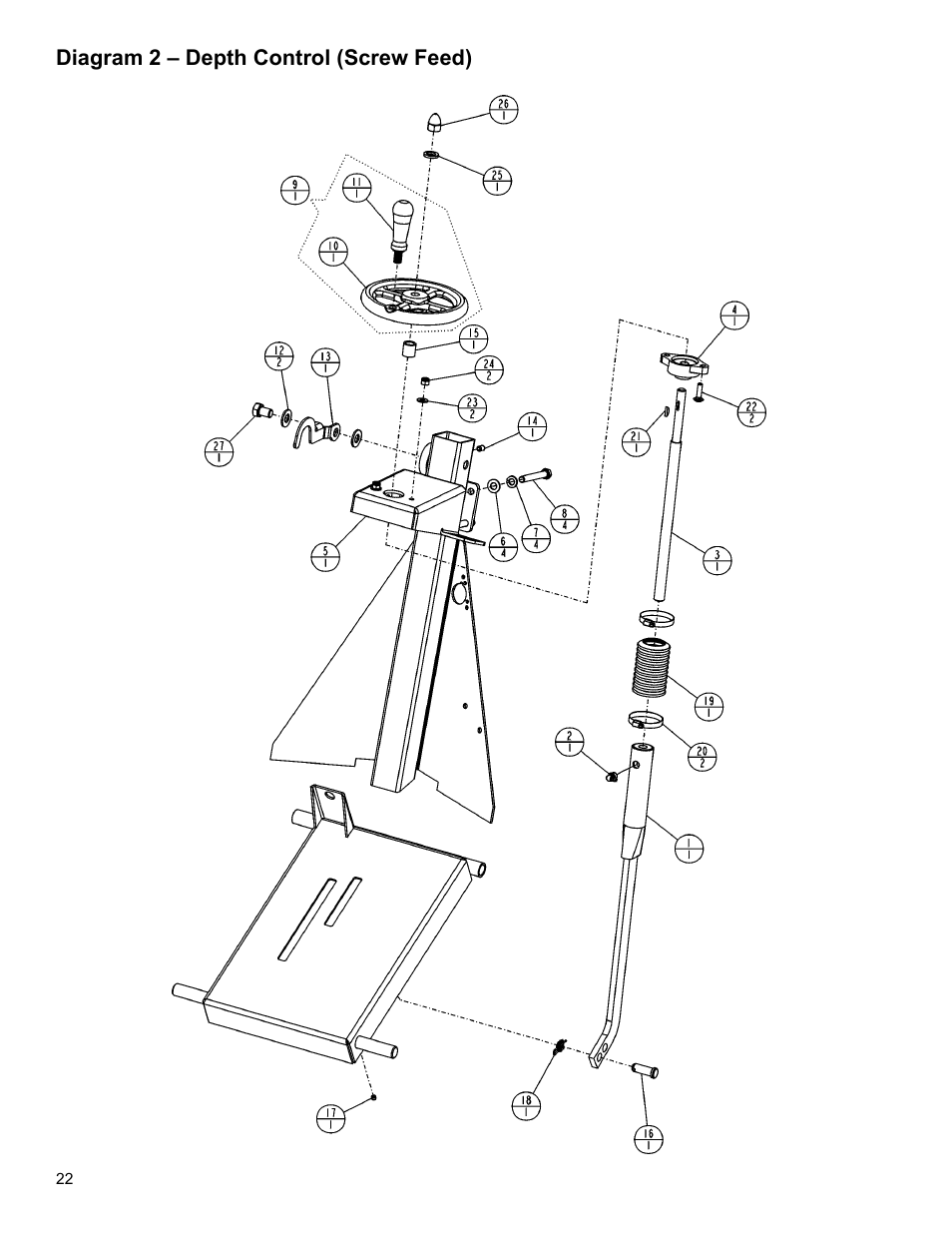 Diagram 2 – depth control (screw feed) | Husqvarna MC1813R User Manual | Page 22 / 40
