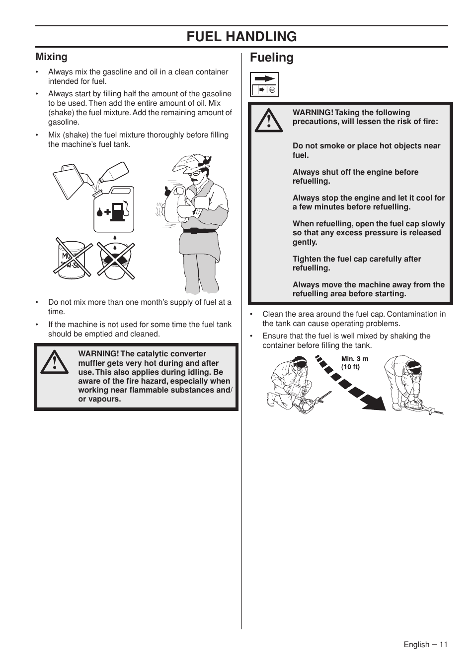 Mixing, Fueling, Fuel handling | Husqvarna 325HS99X User Manual | Page 11 / 28