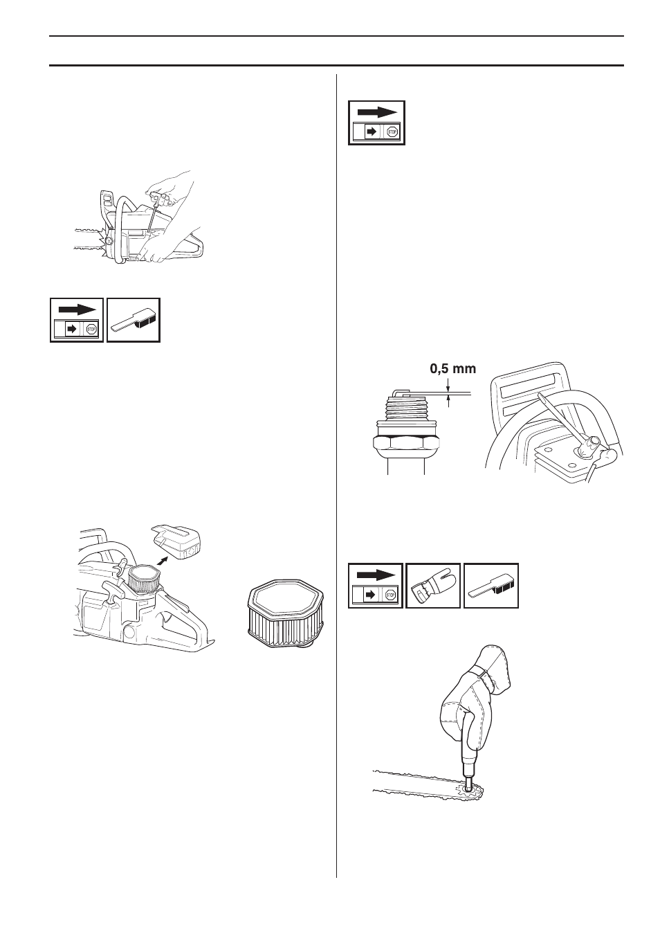 Fitting the starter, Air filter, Spark plug | Lubricating the bar tip sprocket, Maintenance | Husqvarna 1151338-95 User Manual | Page 35 / 44