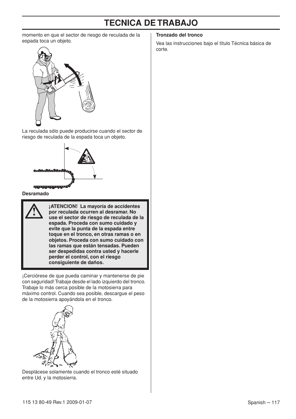 Tecnica de trabajo | Husqvarna EPA III User Manual | Page 117 / 132