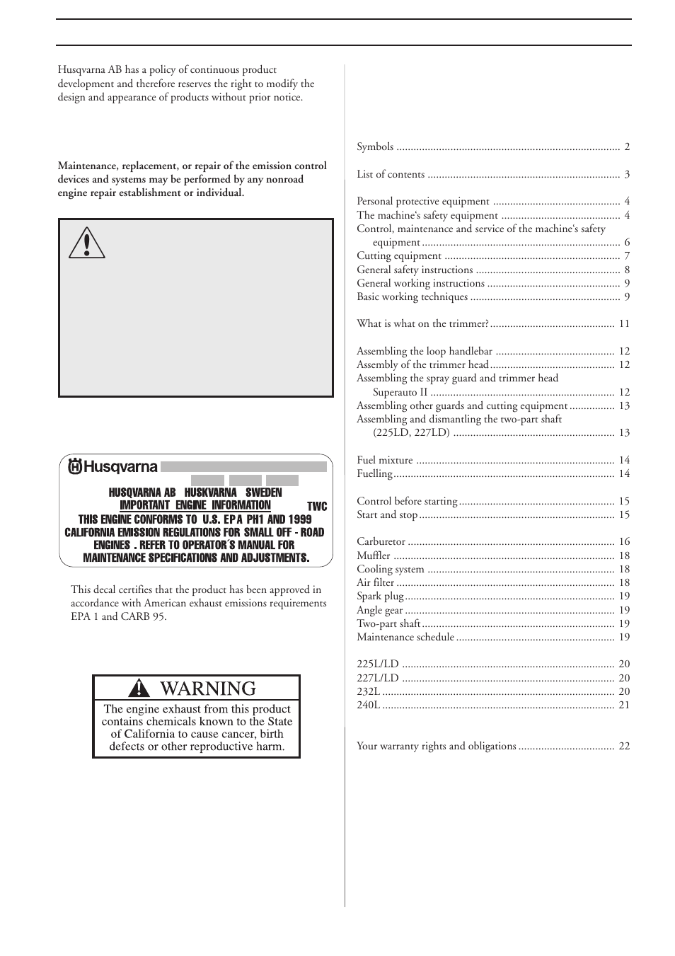 Husqvarna 227L/LD User Manual | Page 3 / 24