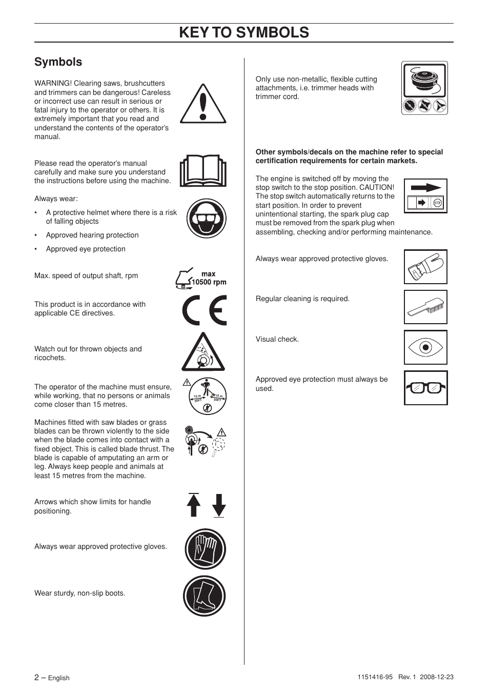 Symbols, Key t o symbols | Husqvarna 325RX User Manual | Page 2 / 40