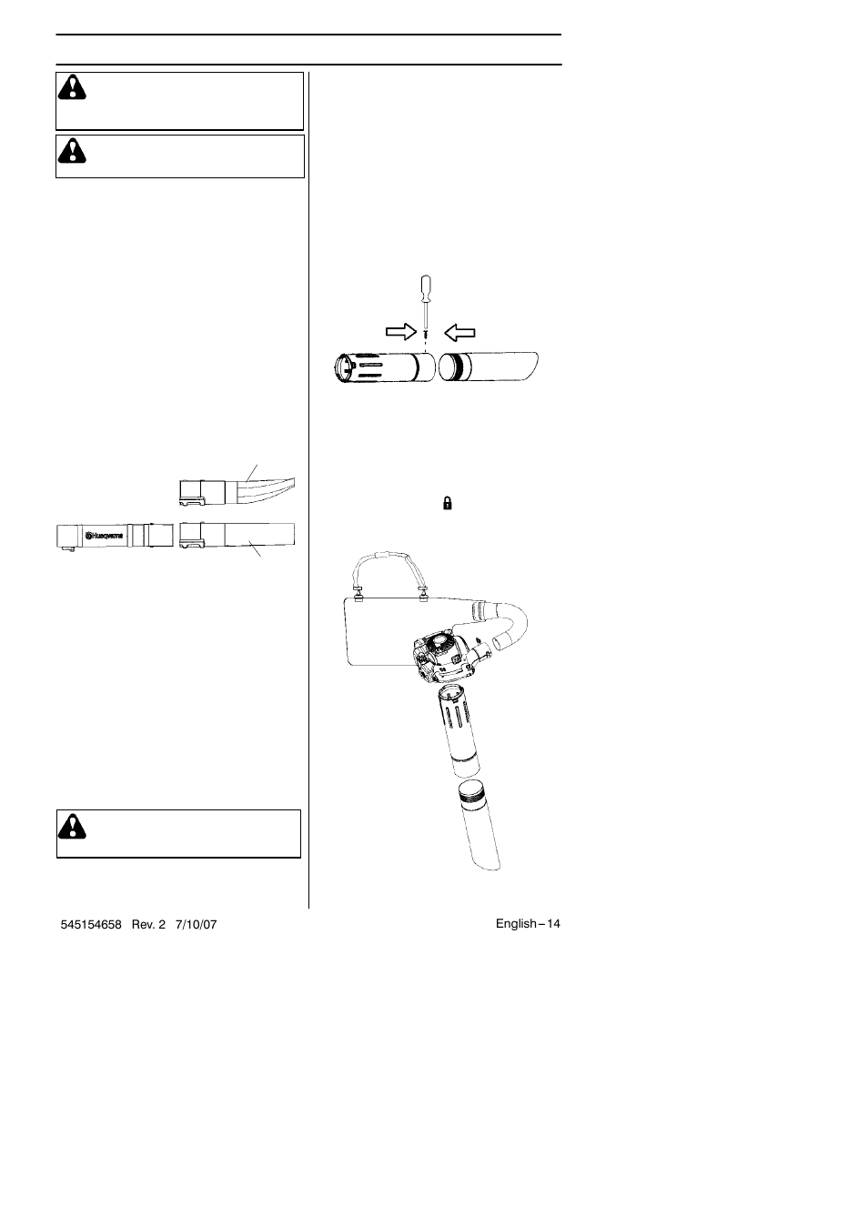 Using the blower, And 125bv, Warning | Husqvarna 125B User Manual | Page 14 / 47