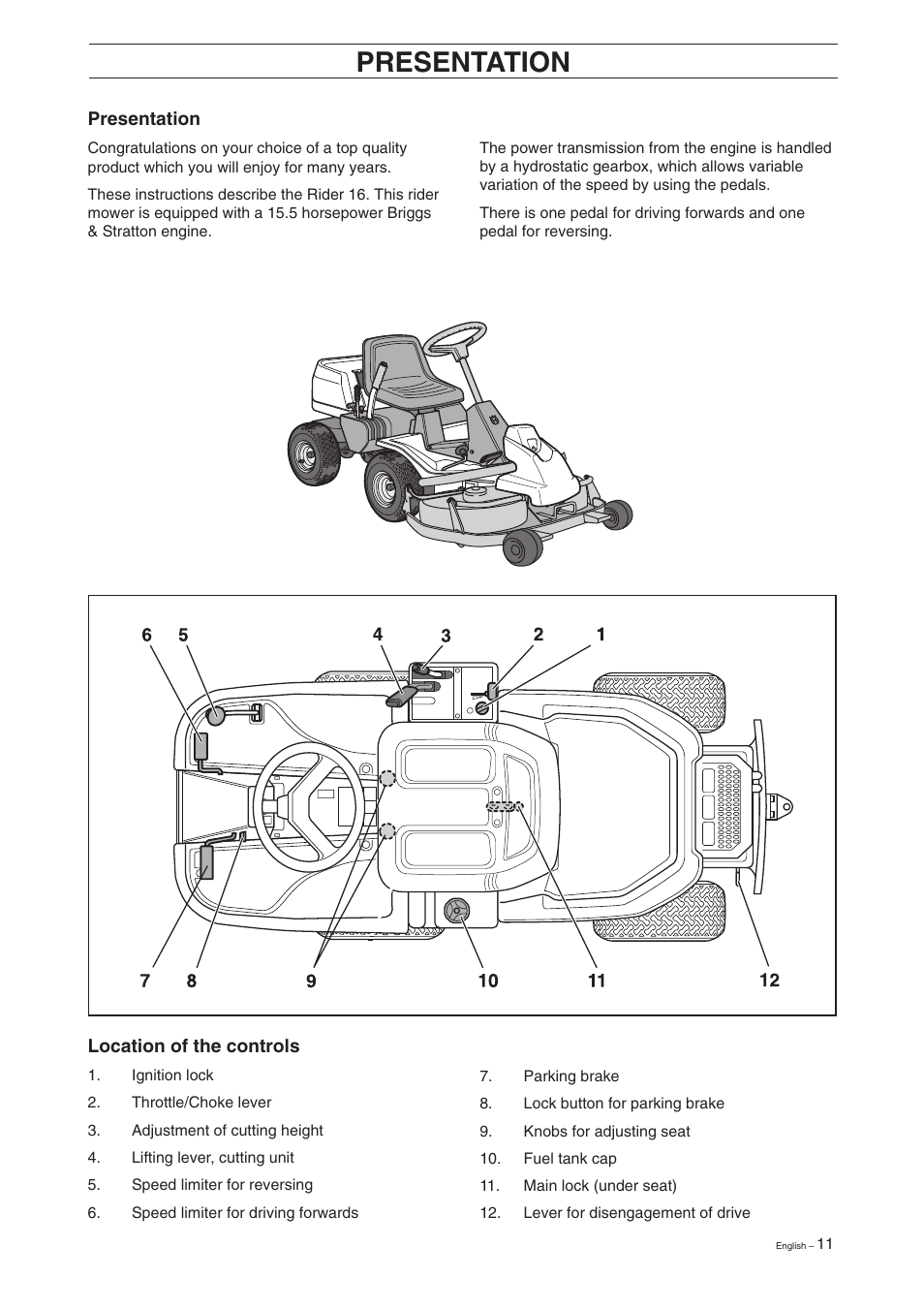 Presentation | Husqvarna 16 User Manual | Page 13 / 52