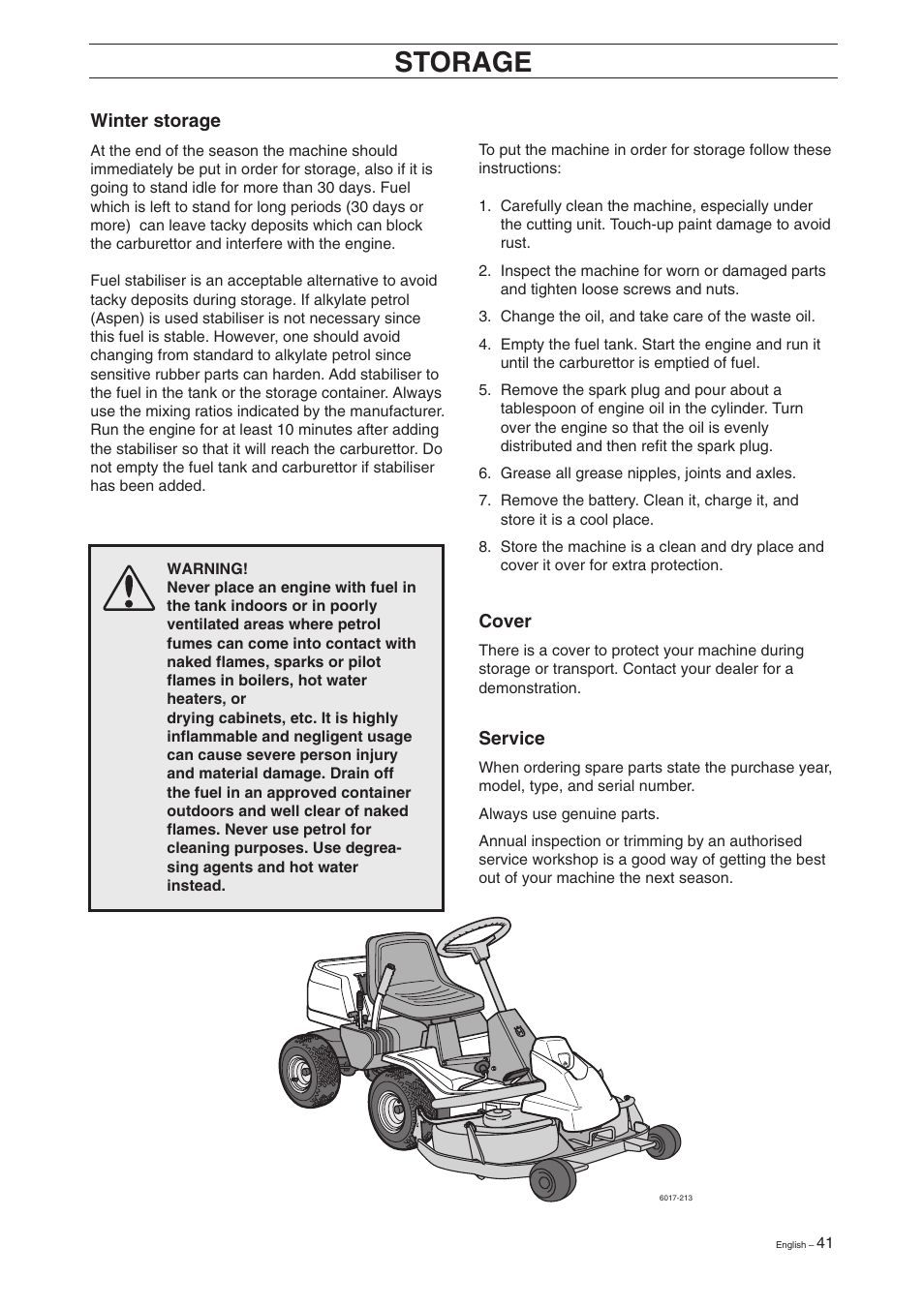 Storage | Husqvarna 16 User Manual | Page 43 / 52