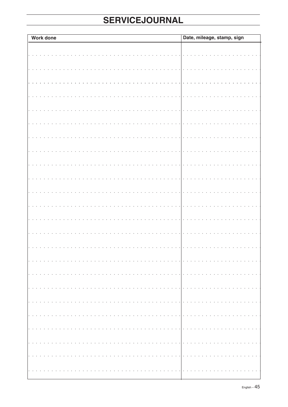 Servicejournal | Husqvarna 16 User Manual | Page 47 / 52