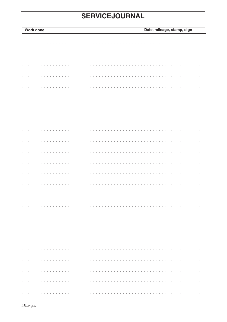 Servicejournal | Husqvarna 16 User Manual | Page 48 / 52
