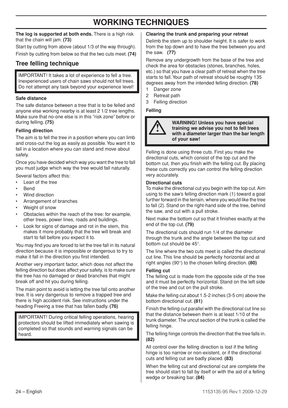 Tree felling technique, Working techniques | Husqvarna 435 User Manual | Page 24 / 36