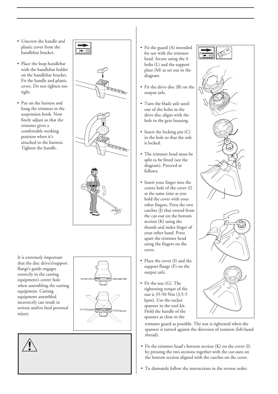 Assembly, Assembling the loop handlebar, Assembly of the trimmer head | Husqvarna 240L User Manual | Page 12 / 24