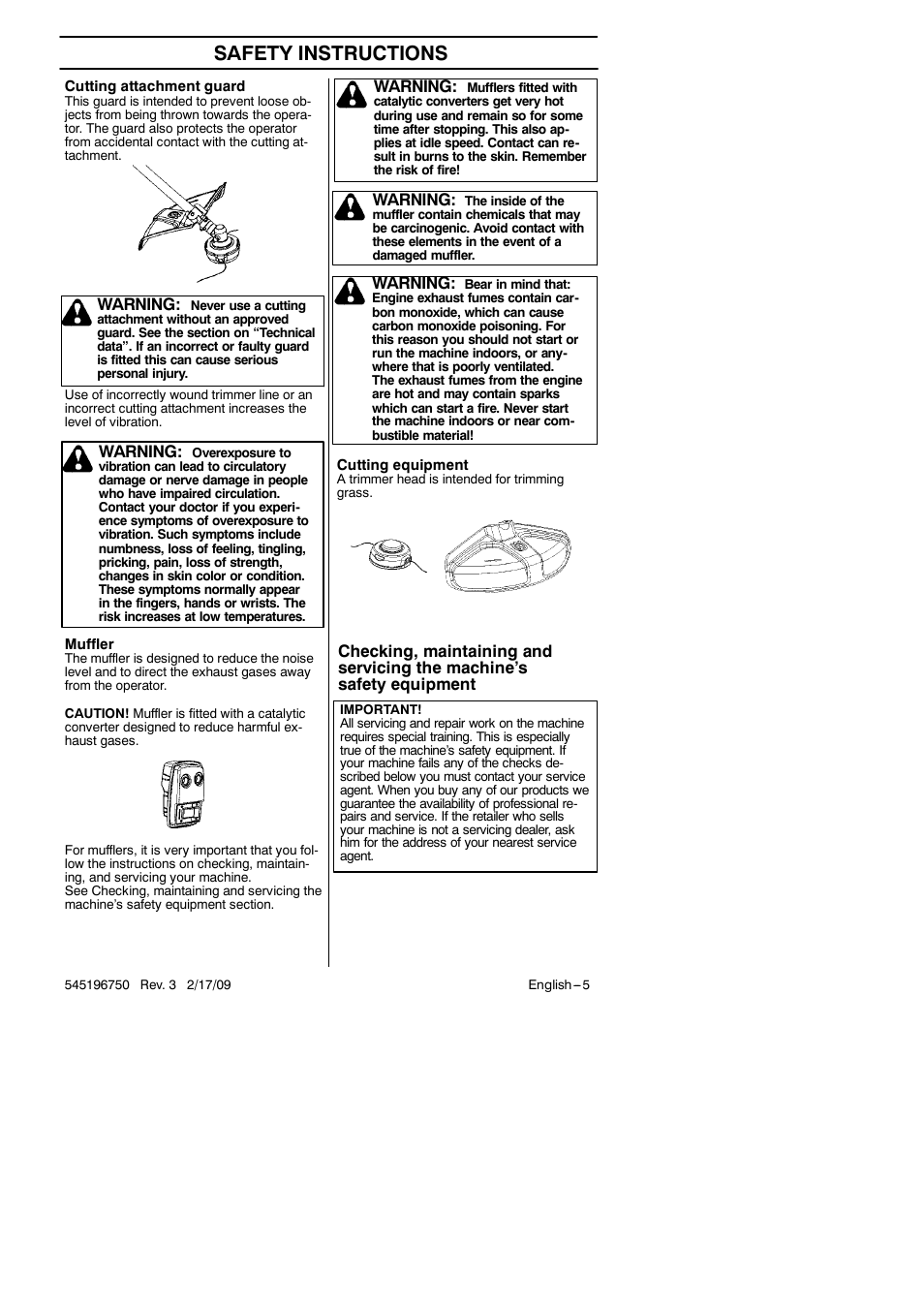 Safety instructions, Warning | Husqvarna Trimmer 128 L User Manual | Page 5 / 24