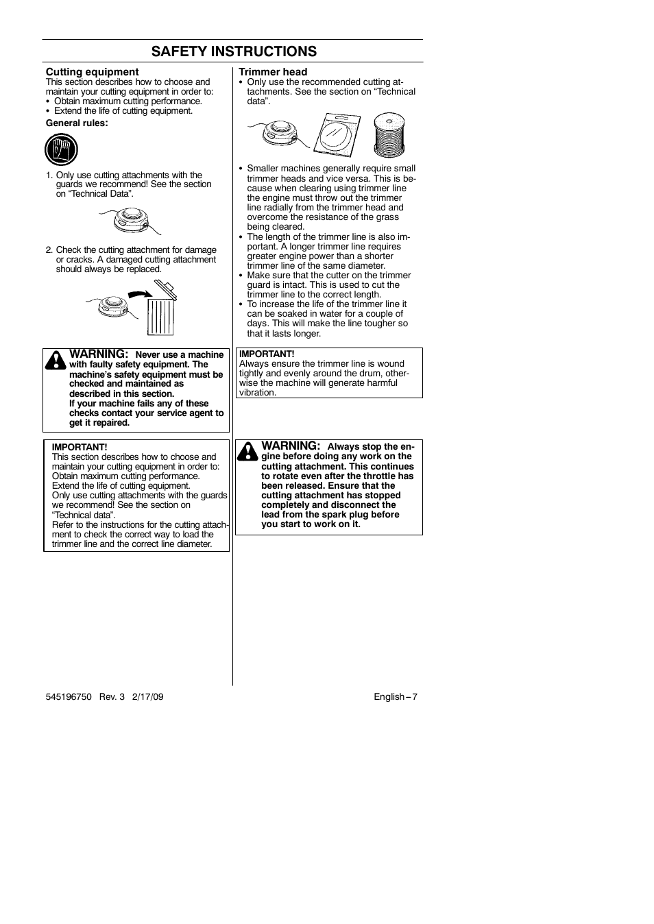 Safety instructions, Warning | Husqvarna Trimmer 128 L User Manual | Page 7 / 24