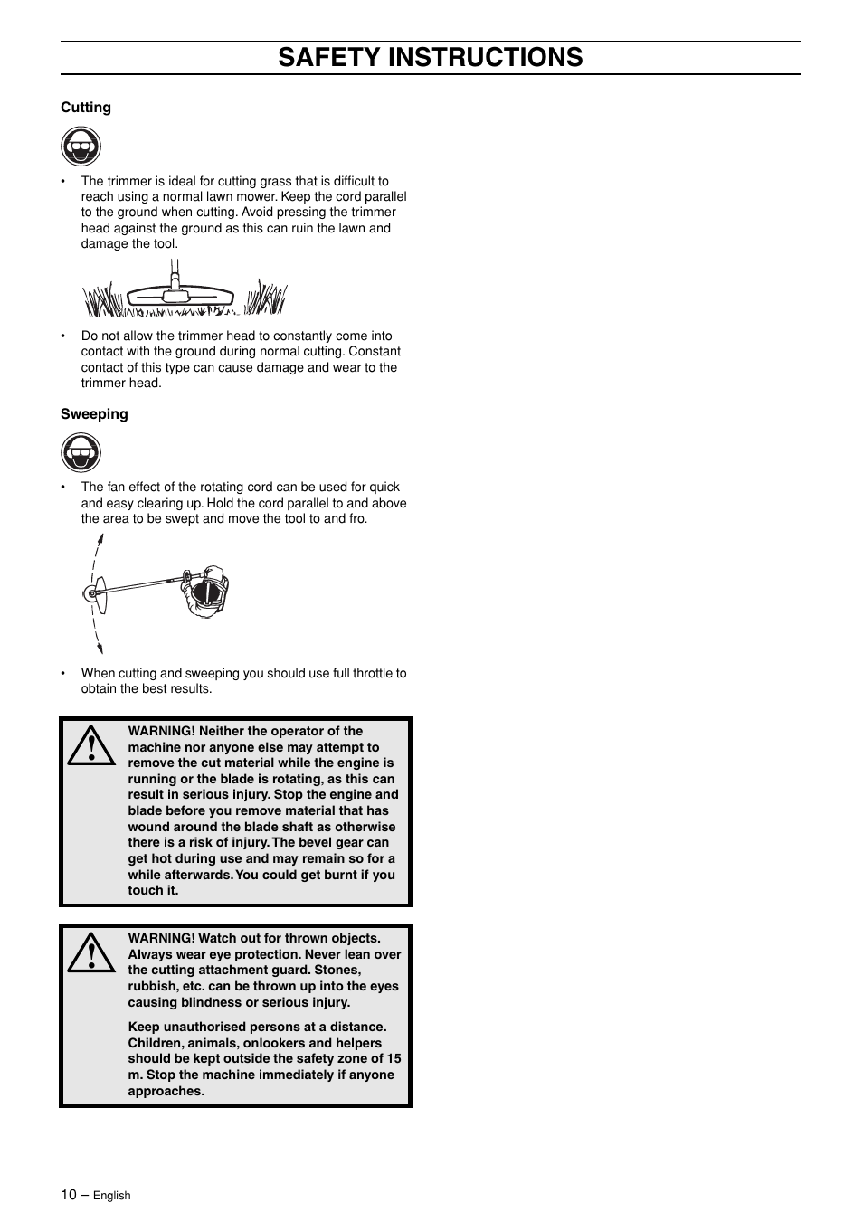 Safety instructions | Husqvarna 324L User Manual | Page 10 / 28