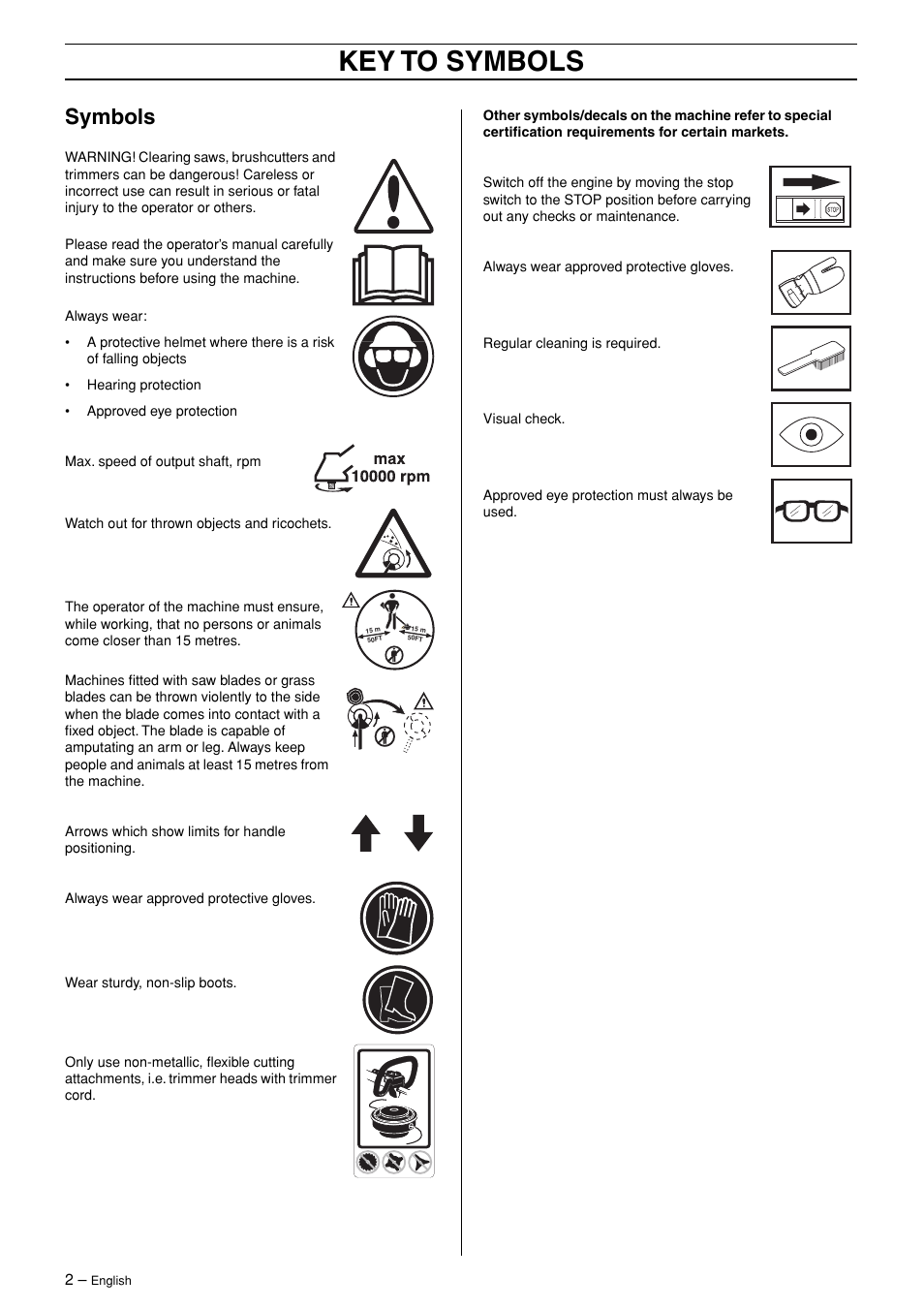 Symbols, Key to symbols | Husqvarna 324L User Manual | Page 2 / 28