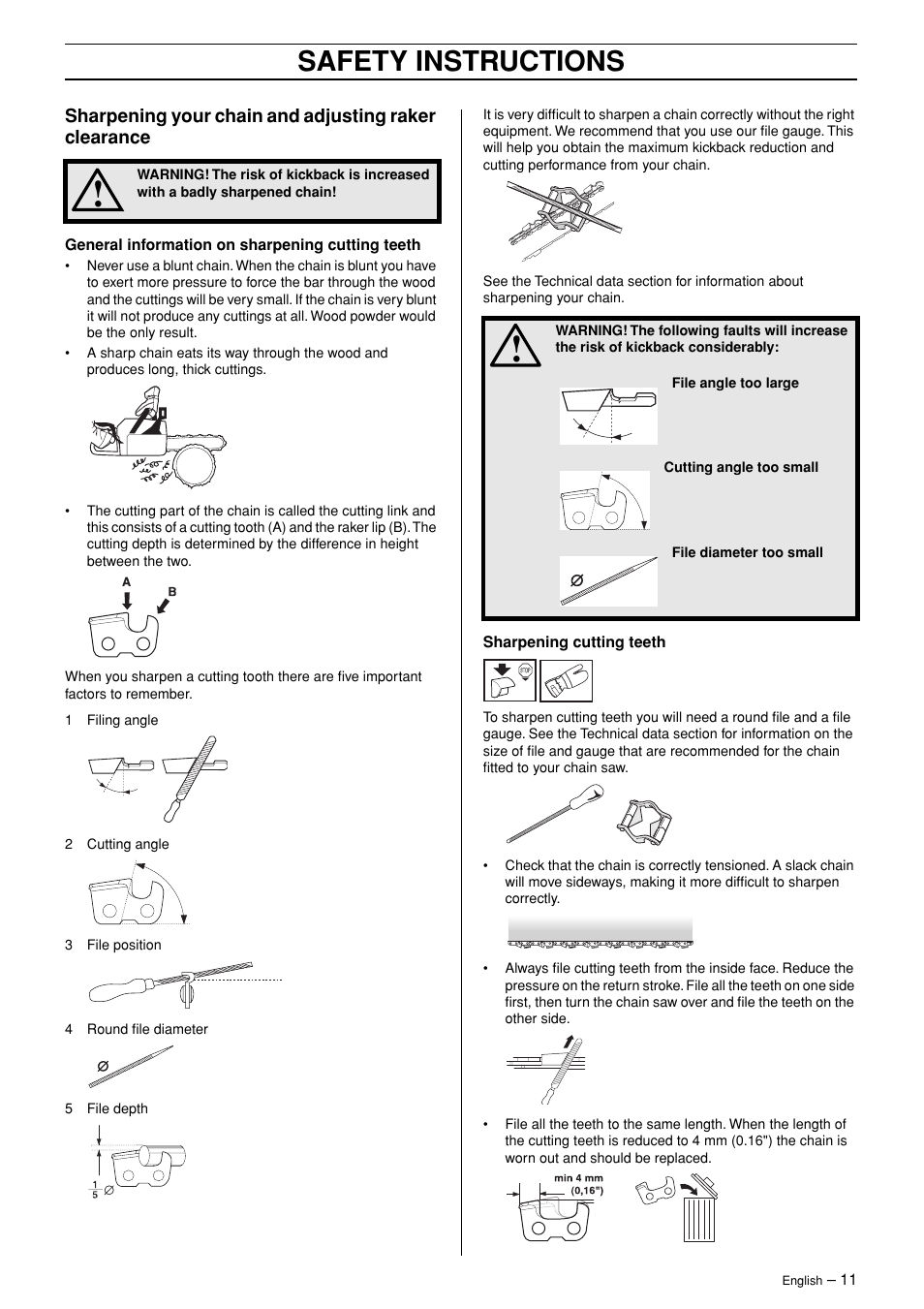 Safety instructions | Husqvarna TAC 345 User Manual | Page 11 / 36
