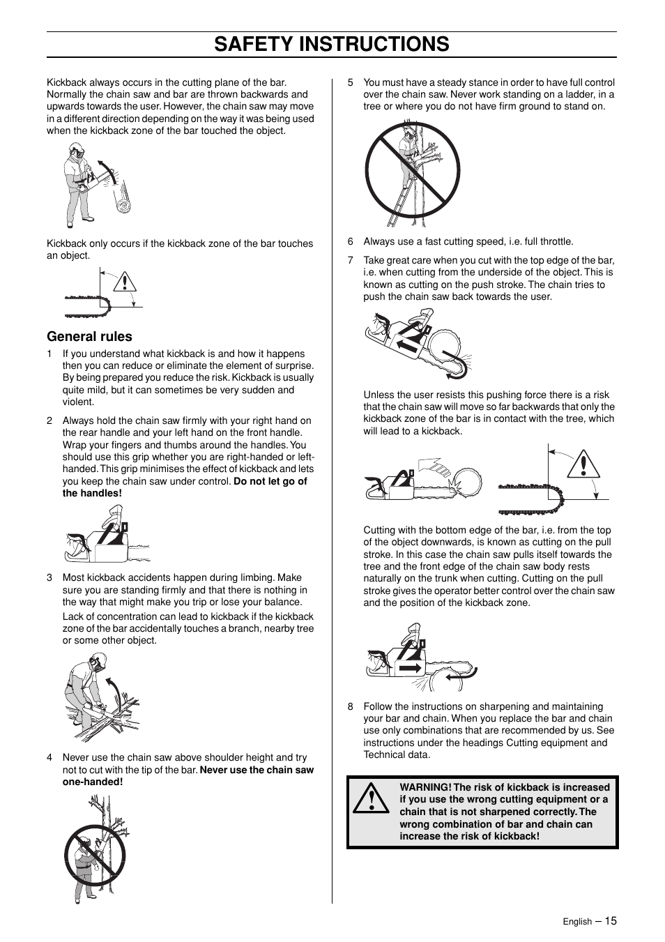 General rules, Safety instructions | Husqvarna TAC 345 User Manual | Page 15 / 36