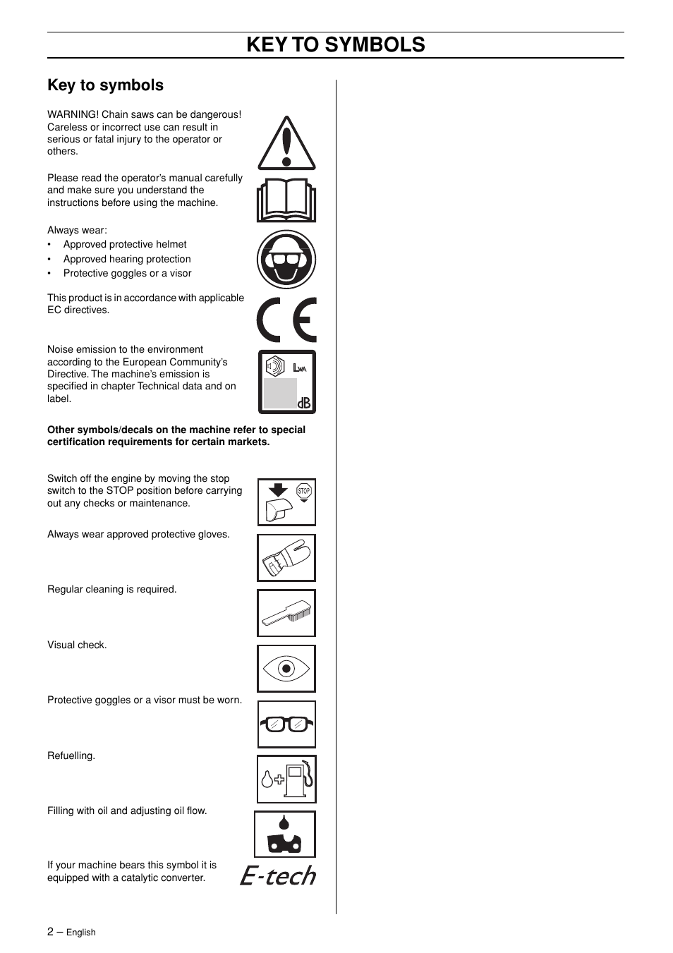 Key to symbols | Husqvarna TAC 345 User Manual | Page 2 / 36
