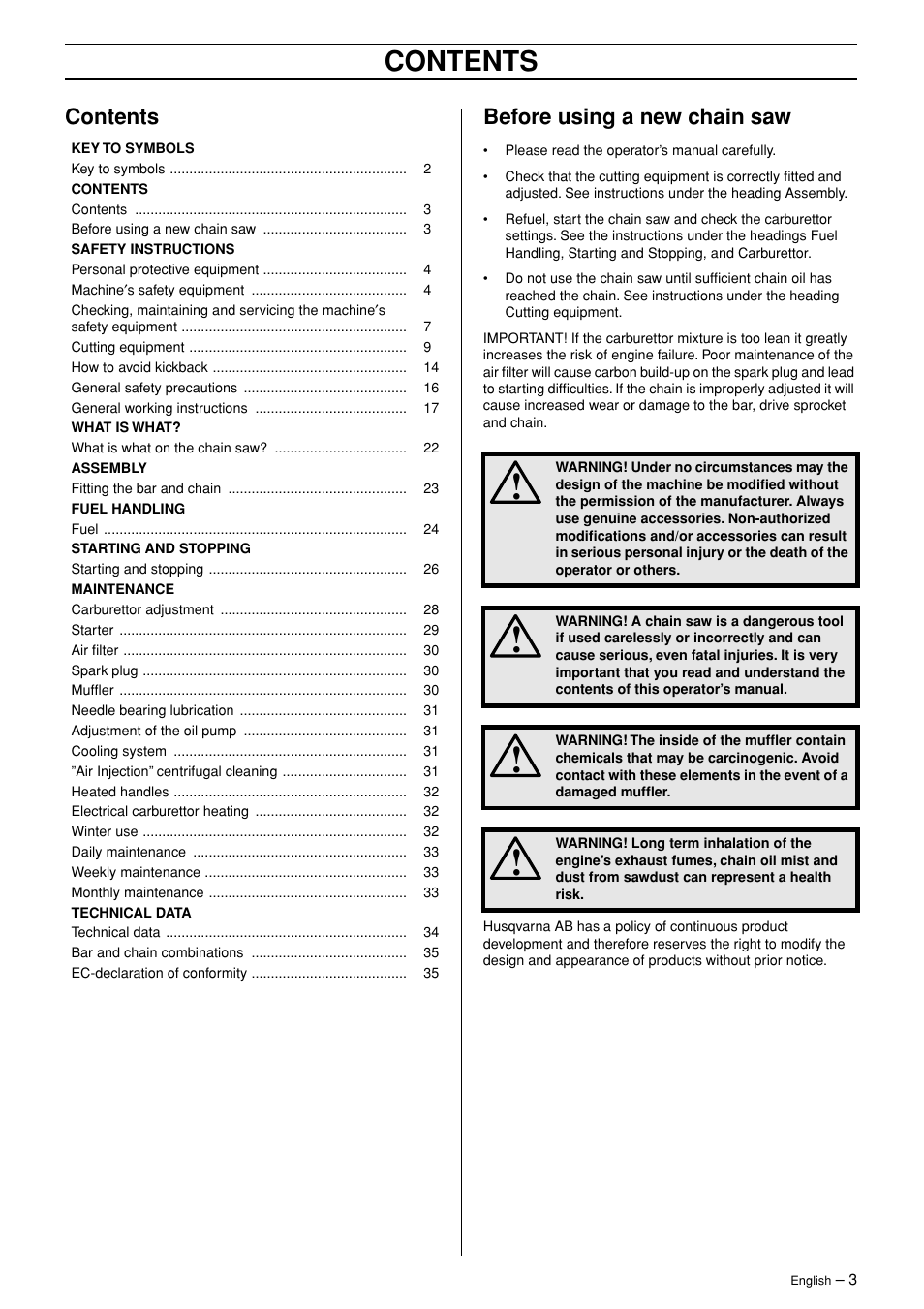 Husqvarna TAC 345 User Manual | Page 3 / 36