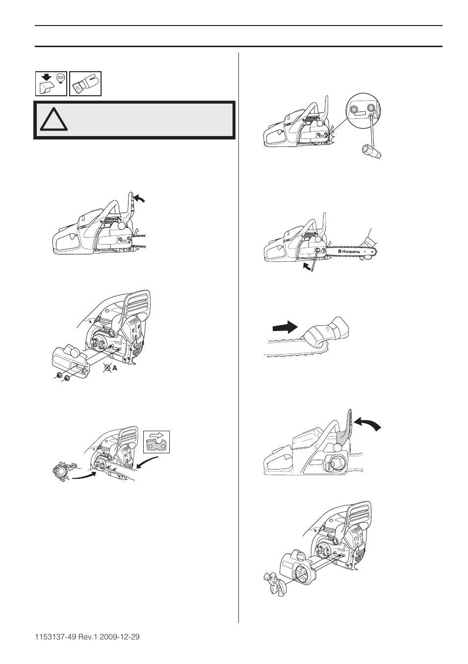 Montaje de la espada y la cadena, 455 rancher, 460 rancher, 455e rancher | Montaje | Husqvarna 460 Rancher User Manual | Page 103 / 132