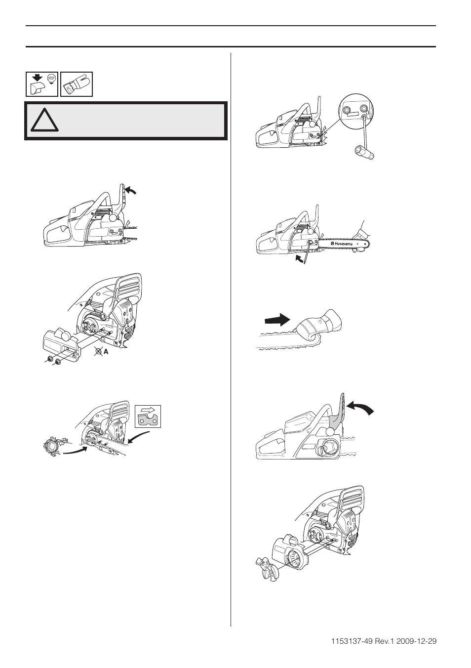 Fitting the bar and chain, 455 rancher, 460 rancher, 455e rancher | Assembly | Husqvarna 460 Rancher User Manual | Page 18 / 132