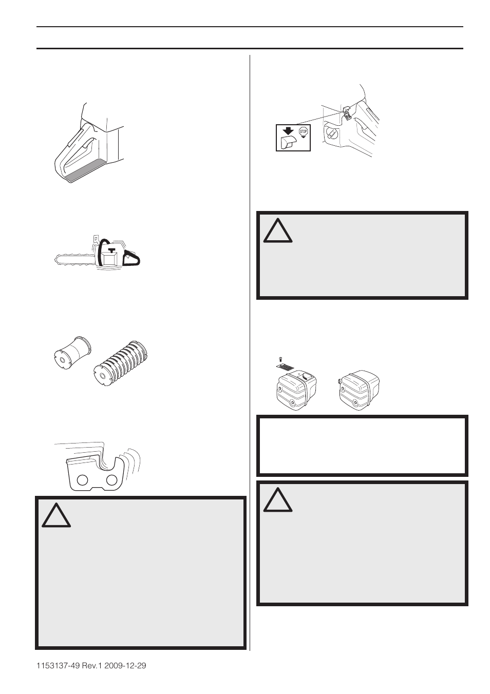 Protection de la main droite, Système anti-vibrations, Bouton d’arrêt | Silencieux, Instructions générales de sécurité | Husqvarna 460 Rancher User Manual | Page 53 / 132