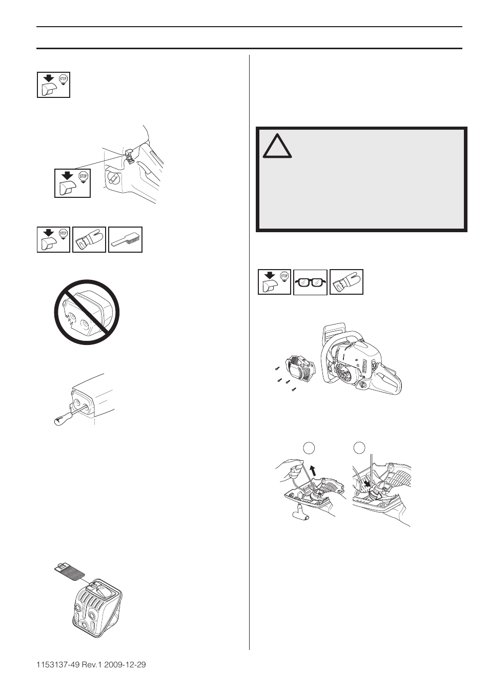 Bouton d’arrêt, Silencieux, Lanceur | Remplacement d’une corde de lanceur rompue ou usée, Entretien | Husqvarna 460 Rancher User Manual | Page 77 / 132