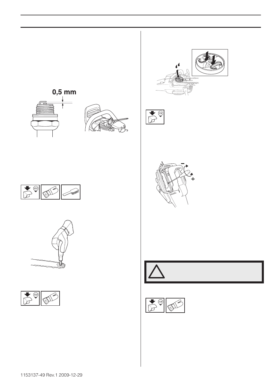 Graissage du pignon d’entraînement du guide, Graissage du roulement à aiguilles, Réglage de la pompe à huile | Système de refroidissement, Entretien | Husqvarna 460 Rancher User Manual | Page 79 / 132