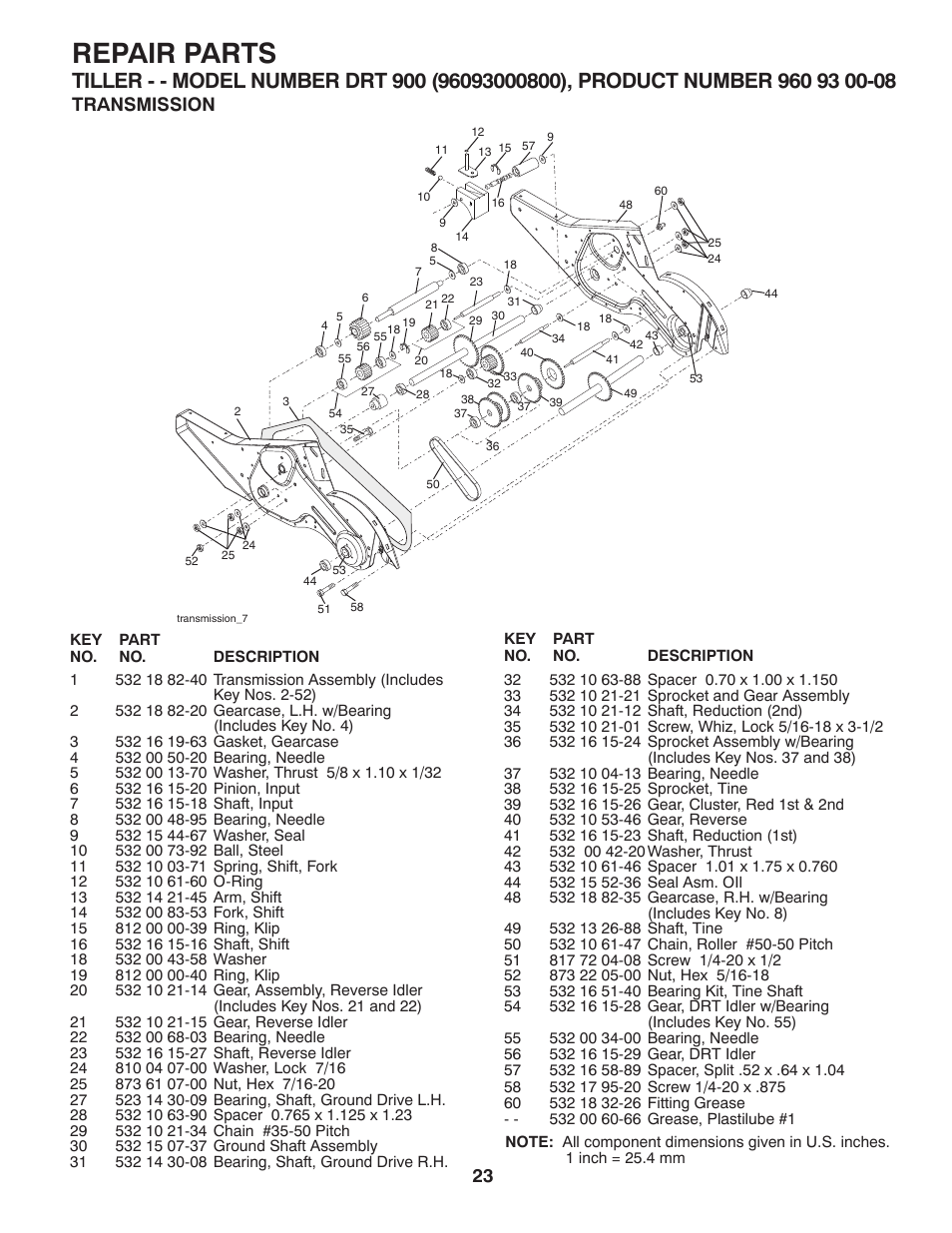 Transmission, Repair parts | Husqvarna DRT900 User Manual | Page 24 / 29