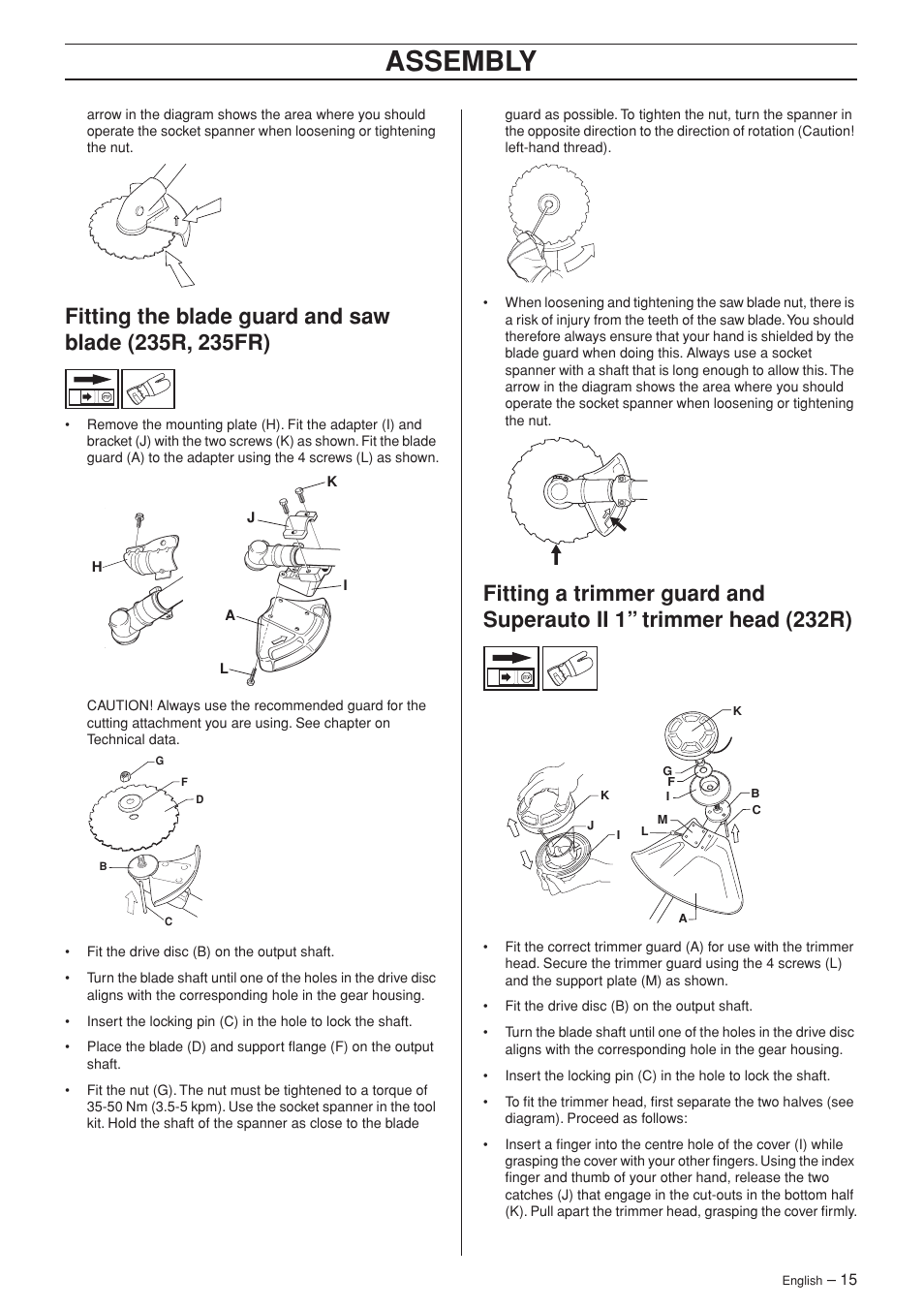Assembly | Husqvarna 232R User Manual | Page 15 / 44