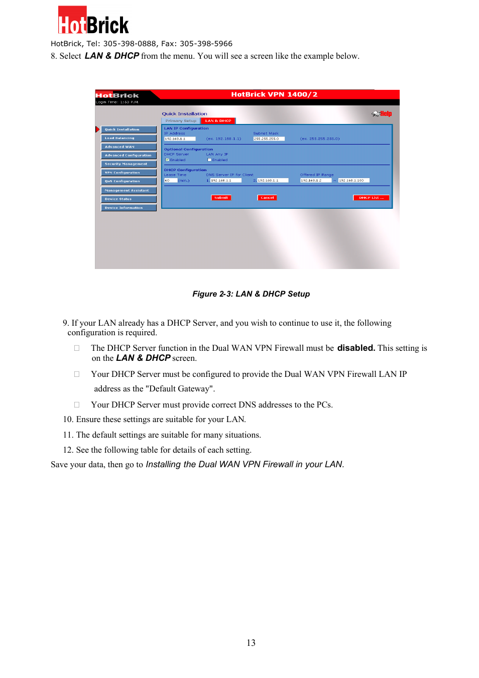 HotBrick Dual WAN Firewall VPN 1400/2 User Manual | Page 13 / 76