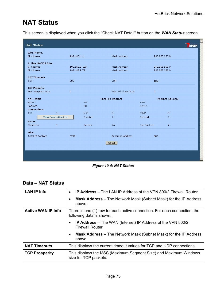 Nat status | HotBrick VPN 800 User Manual | Page 79 / 89