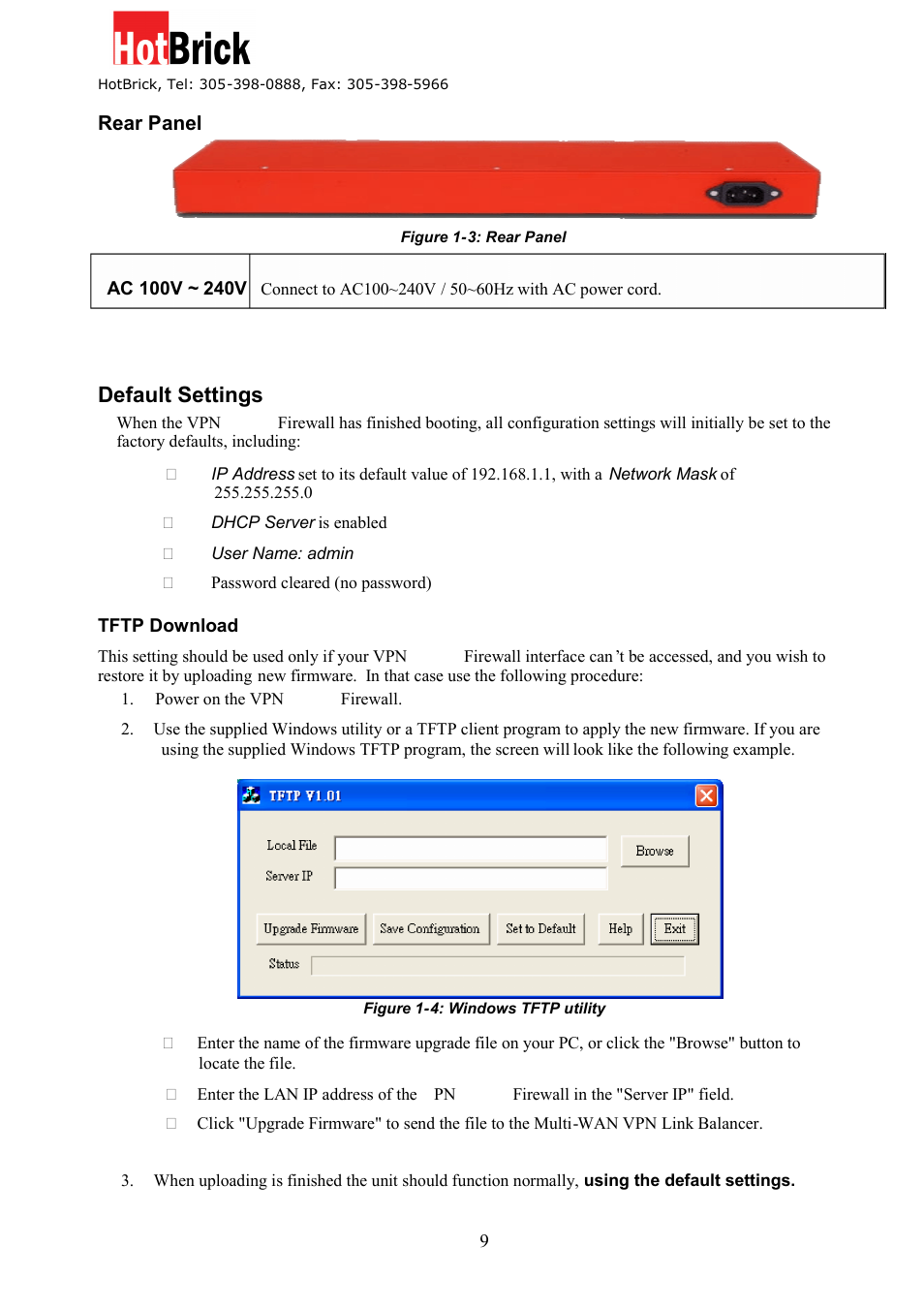 Default settings | HotBrick VPN 800/8 F User Manual | Page 9 / 77