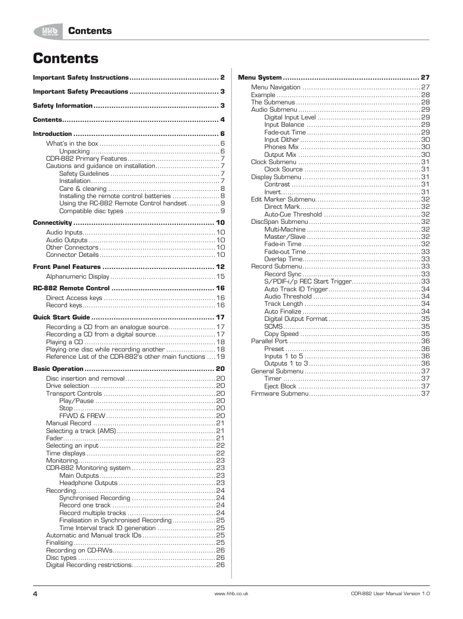 HHB comm CDR-882 User Manual | Page 5 / 66