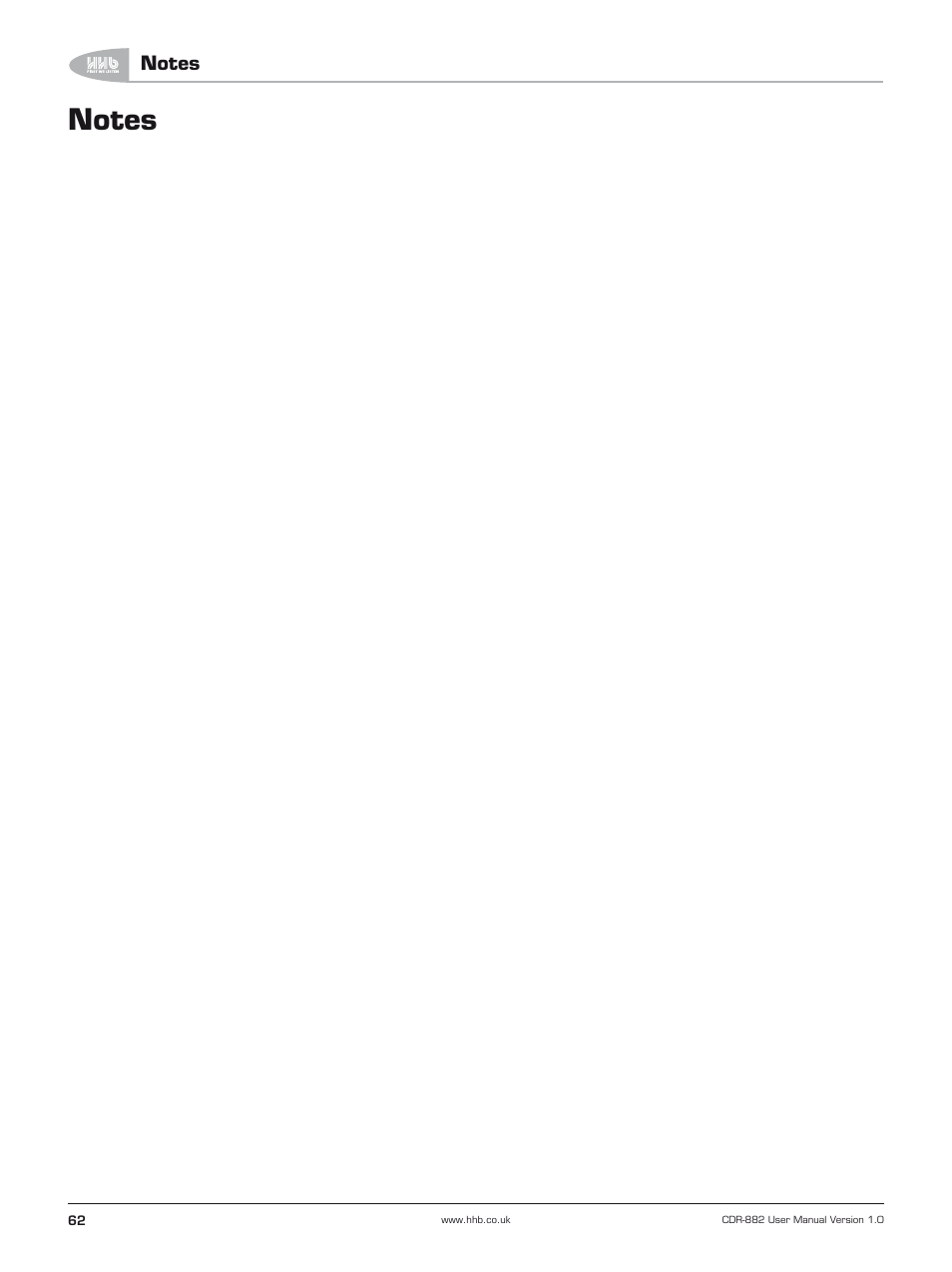 Notes | HHB comm CDR-882 User Manual | Page 63 / 66