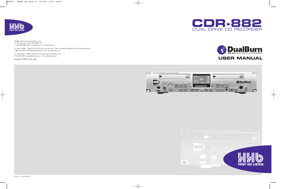 Cdr-882, User manual, Dual drive cd recorder | HHB comm CDR-882 User Manual | Page 66 / 66