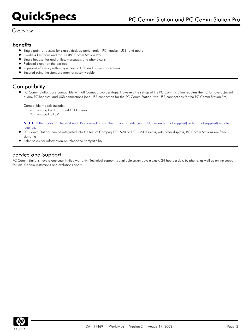 Quickspecs | HP PC Comm Station Pro P8814A (Europe User Manual | Page 2 / 5