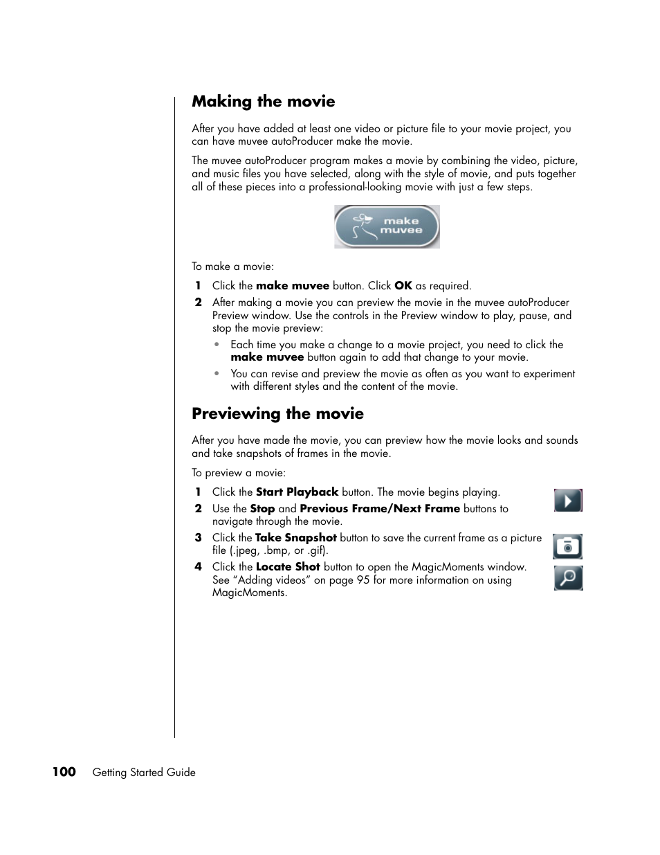 Making the movie, Previewing the movie, Making the movie previewing the movie | HP PC User Manual | Page 106 / 120