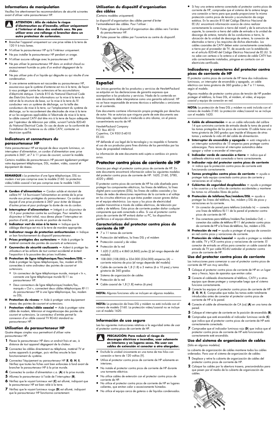Español, Protector contra picos de corriente de hp | HP 3780 User Manual | Page 2 / 2