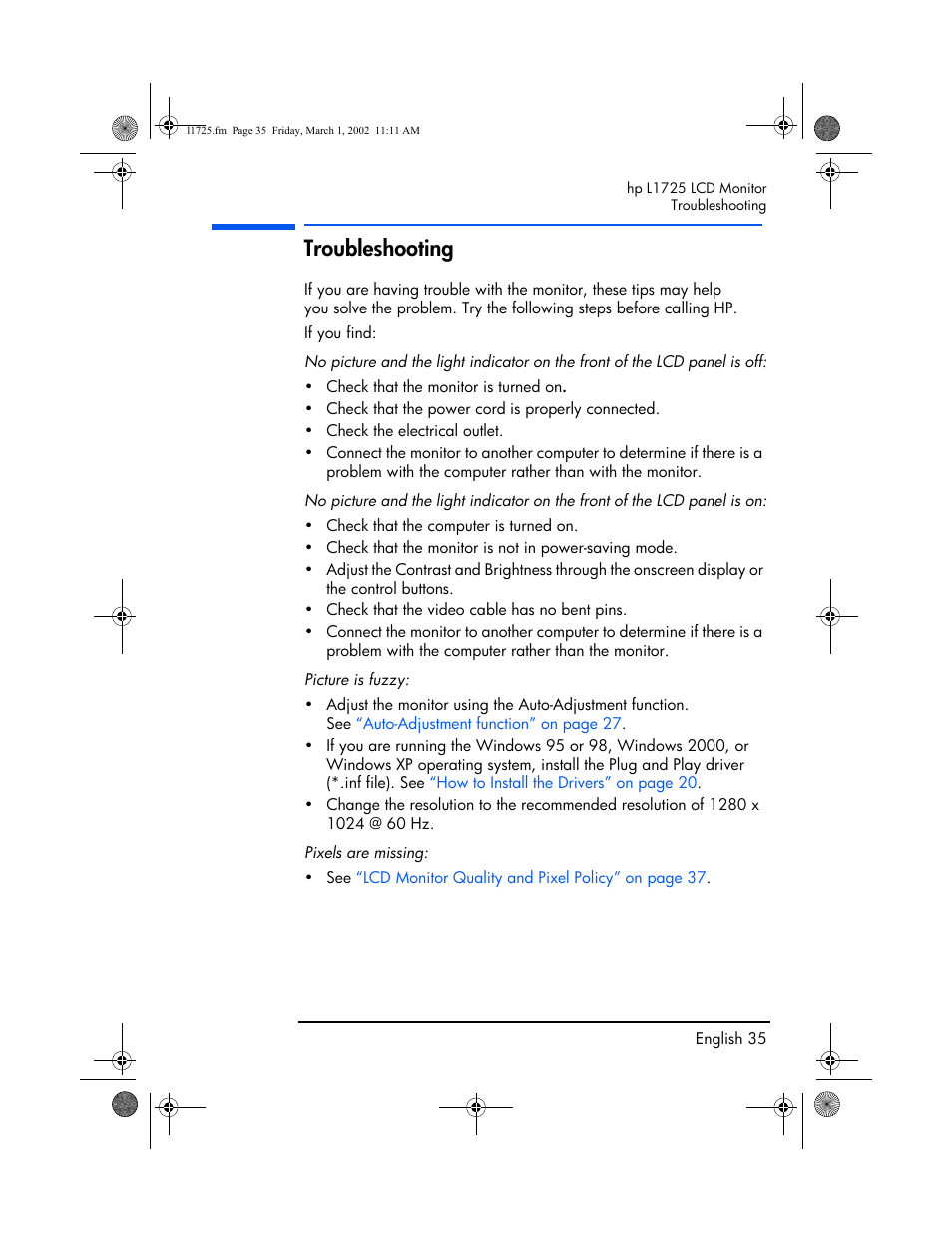 Troubleshooting | HP P4827 User Manual | Page 36 / 49