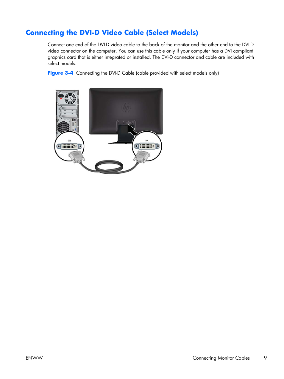 Connecting the dvi-d video cable (select models) | HP 2011S User Manual | Page 15 / 47