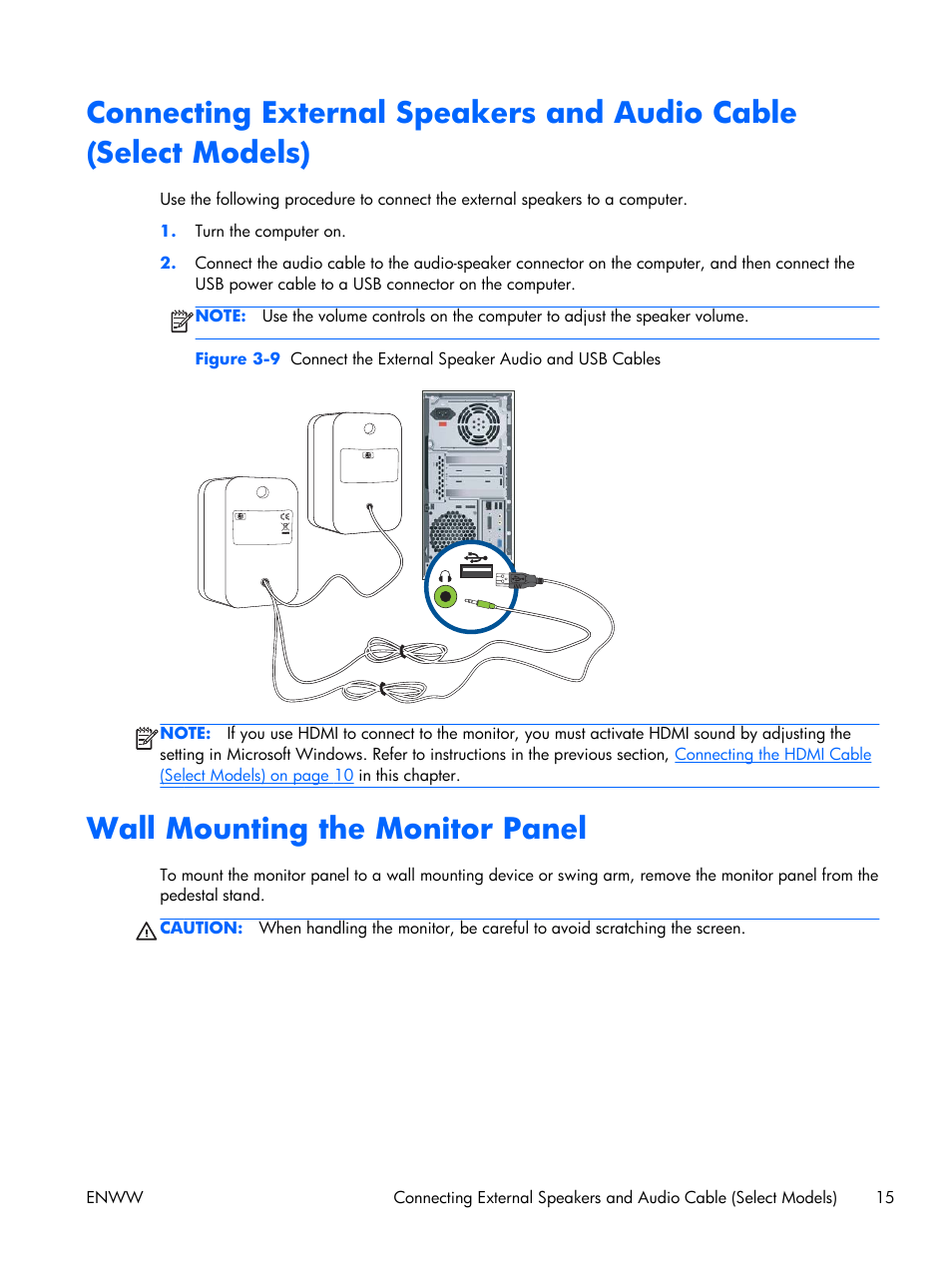 Wall mounting the monitor panel | HP 2011S User Manual | Page 21 / 47