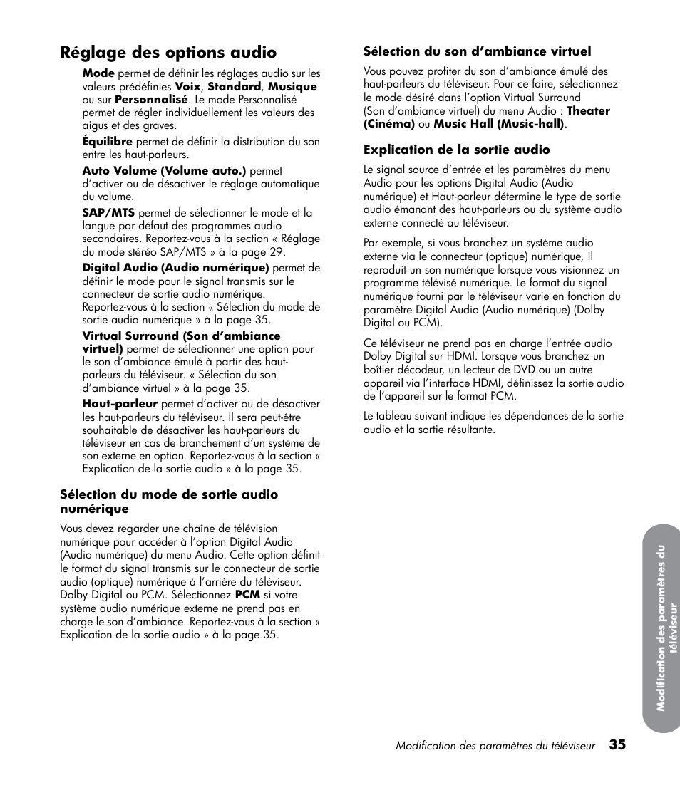 Réglage des options audio | HP LT3700 User Manual | Page 111 / 200