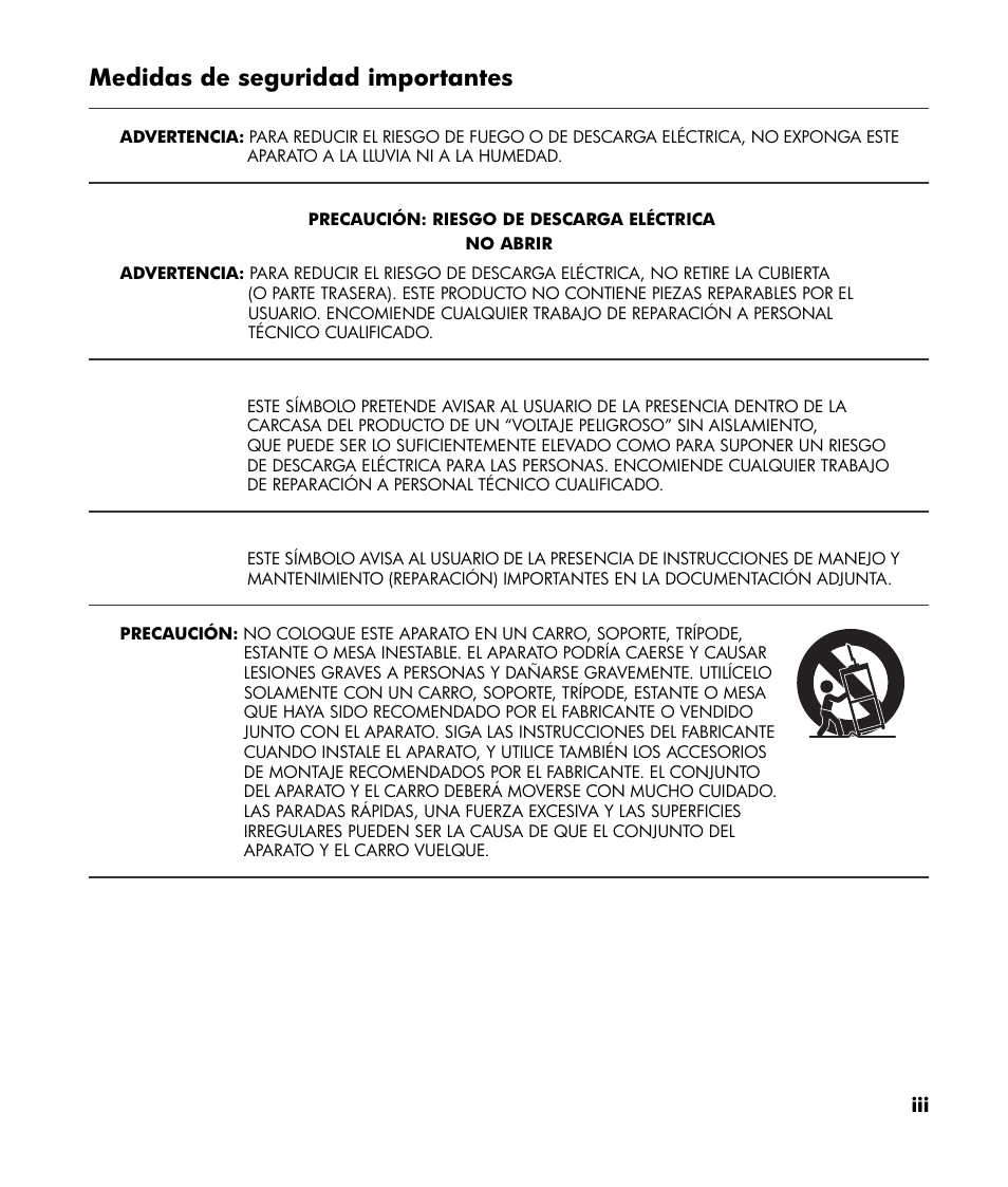 Medidas de seguridad importantes | HP LT3700 User Manual | Page 137 / 200