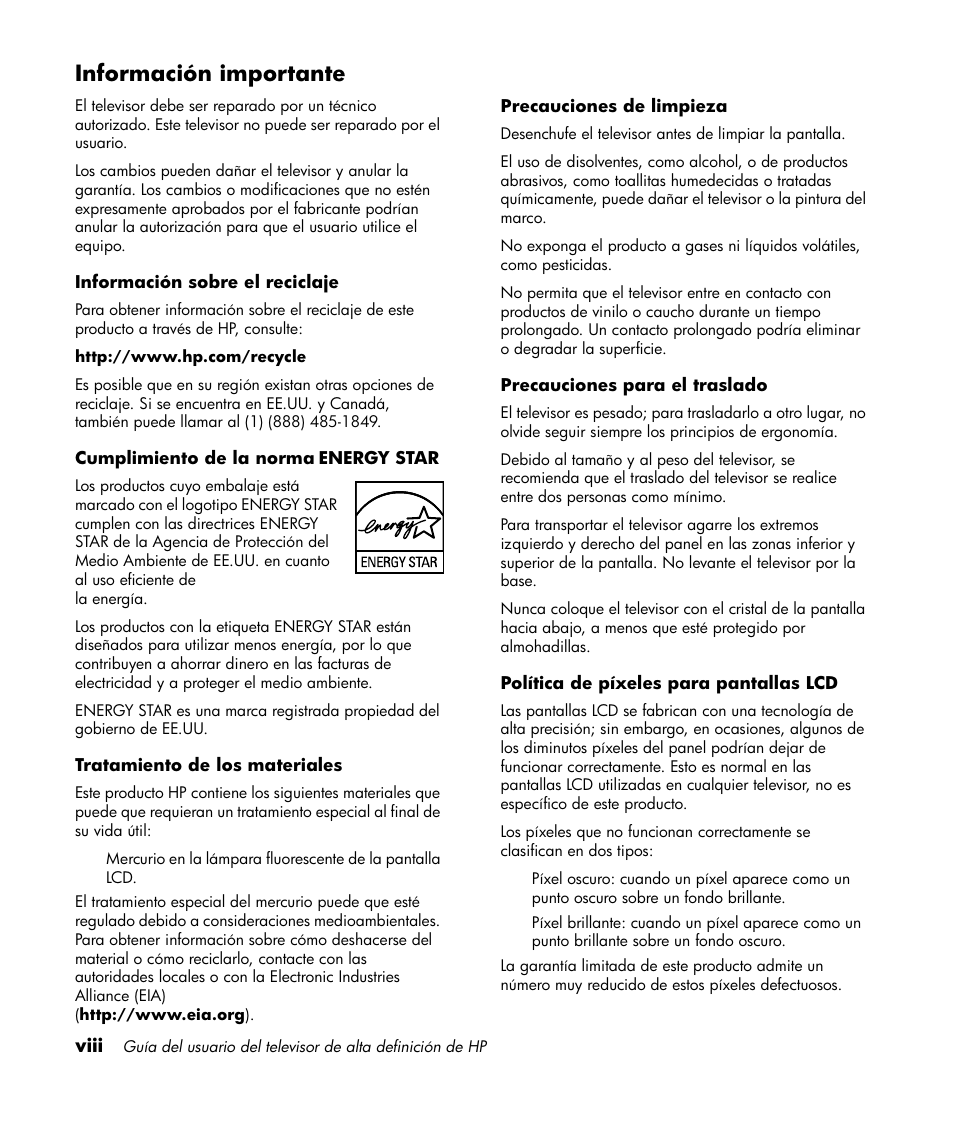 Información importante | HP LT3700 User Manual | Page 142 / 200