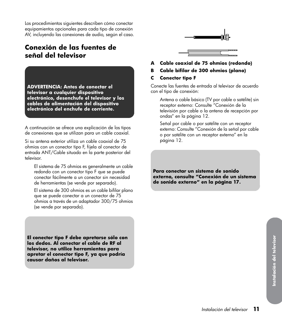 Conexión de las fuentes de señal del televisor | HP LT3700 User Manual | Page 155 / 200
